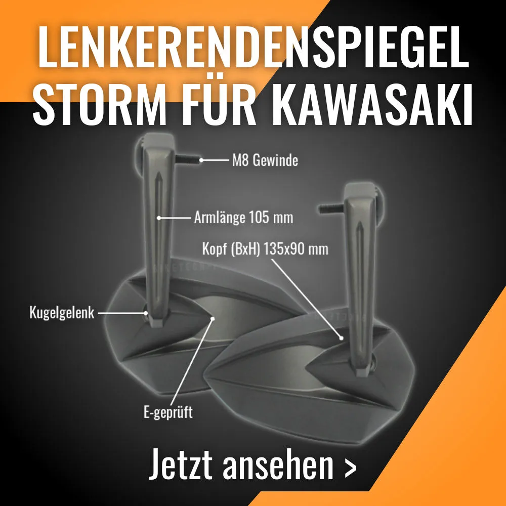 Motorrad Lenkerendenspiegel Storm mit M8 Kawasaki Aufnahme