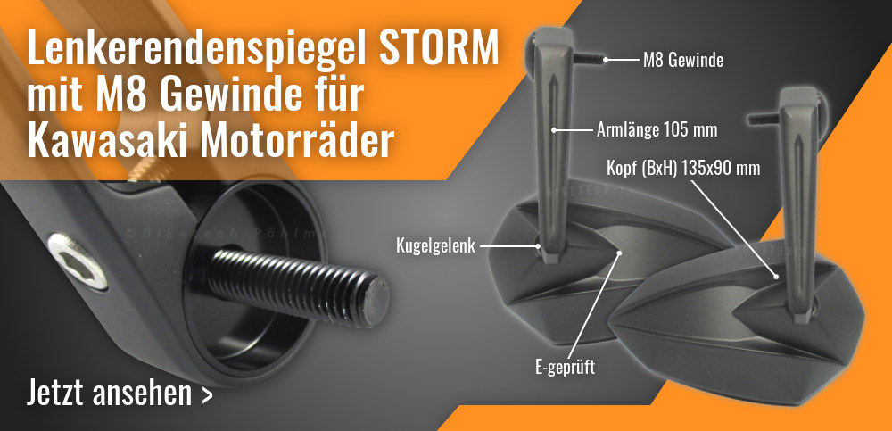 Motorrad Lenkerendenspiegel Storm mit M8 Kawasaki Aufnahme