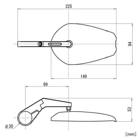 Lenkerendenspiegel D-MIRROR 13 kurz, Aufnahme Ø 30 x B 12 mm