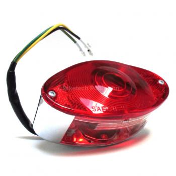 Rücklicht Cat Eye oval chrom rot mit Kennzeichenbeleuchtung E-geprüft