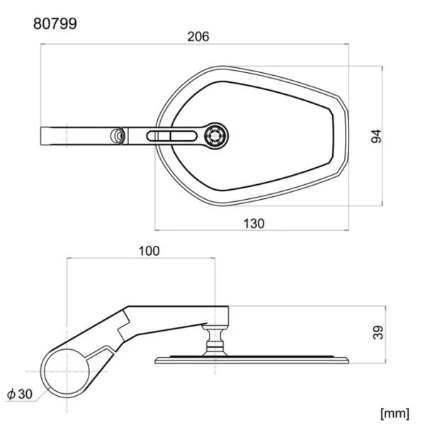 Lenkerendenspiegel D-MIRROR 15, Aufnahme Ø 30 x B 12 mm